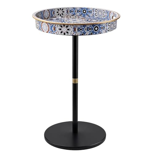 Simmer Stone Table d'appoint ronde bohème avec plateau supérieur, table de chevet pour petits...