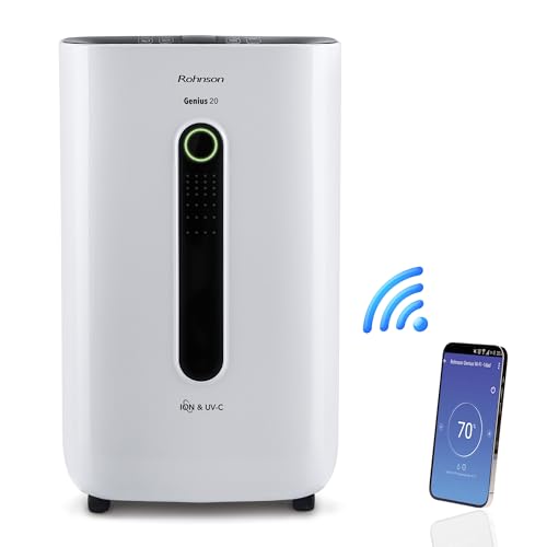 Rohnson Deumidificatore Avanzato - 20L/Giorno, per 120 m², Serbatoio 6,5L, Silenzioso, Portatile, Smart Wi-Fi, Filtro HEPA 13 Opzionale, Ionizzatore, Controllo Umidità, Timer 24h, Blocco Bambini
