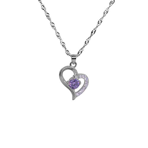 CHOP MALL Purple Crystal Heart Multi White Rhinestone Pendant Chain Necklace for Girl/Lady/Women/Valentine's Day/Anniversary Gift