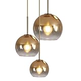KCO Lighting Gold Cluster Pendant 3-Light Large Glass Pendant Lights Kitchen Island Bubble Globe Chandelier Mid Century Modern Hanging Light