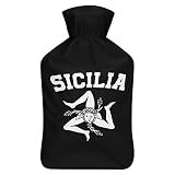 Sicilian Trinacria Sicilia Pride - Borraccia in gomma con morbida copertura in peluche per iniezione di acqua calda per piedi invernali protezione dal freddo, 1000 ml