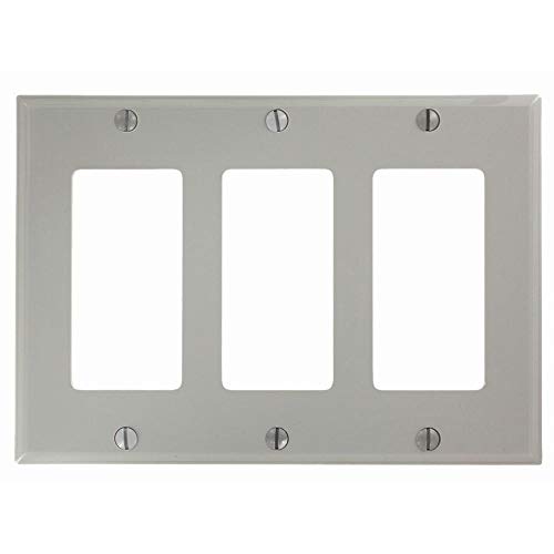 Leviton 3-Gang Decora/GFCI Device Wallplate, Standard Size, Thermoset, Device Mount, 80411-NGY, Gray