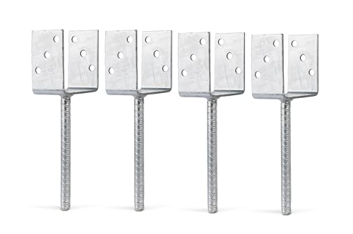 Alberts 215064 Ancre de poteau en U | avec ancrage béton en acier strié | galvanisée à chaud | largeur 101 mm | longueur de l'ancrage béton 200 mm | Set de 4 pièces