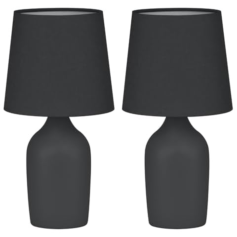Pair of Modern Matt Black Bedside Lamps Cover