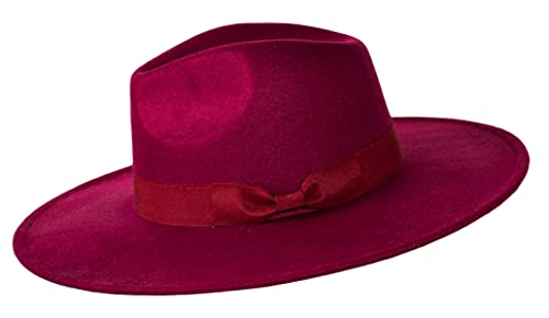 Rising Phoenix Industries Großer Filz-Hut, flache Krempe, Panama, Fedora, Rancher Hut, breite Krempe, Bolero Gangster Hut - Rot - Large Cover