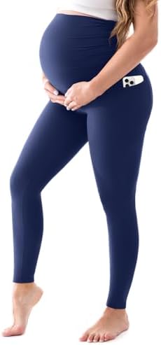 Walifrey Schwangerschaftsleggings Damen mit Taschen | High Waist Umstandsleggings,Blickdicht Umstandshose,Weiche Lang für Yoga,Bequem Umstandsmode für Casual Workout