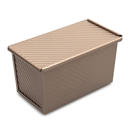 Big Hit Llc Loaf Pan With Lid - Non-Stick Rectangular Corrugated Bread Pan Bakeware - Toast Box - Dough Capacity 0.99Lb (450G) - For Baking Bread And Cake - Complete With A Silicone Basting Brush #TOP2