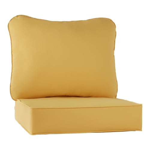 Outdoor Deep Seat Cushion Set 24x24 Seat + 28x22 Back – Plush Fiber Fill Seat, Patio Lounge Replacement Cushion, Corded Trim, Durable Polyester Fabric with Ties, Sunbeam