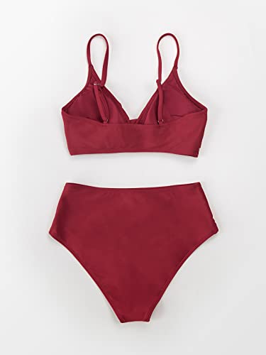 Image of CUPSHE Women's Bikini Sets Two Piece Swimsuit High Waisted V Neck Twist Front Adjustable Spaghetti Straps Bathing Suit