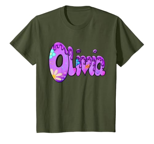 Olivia Personalised Name Olivia for Girls and Women T-Shirt, Youth, Olive Green, 4T
