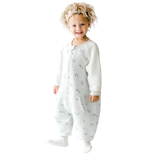 Tealbee Dreamsie: Toddler Sleep Sack with Long Sleeves and Footies 3T 4T - 0.8 TOG Baby Wearable Blanket for Walkers - Rayon made from Bamboo, Organic Cotton - Croissant