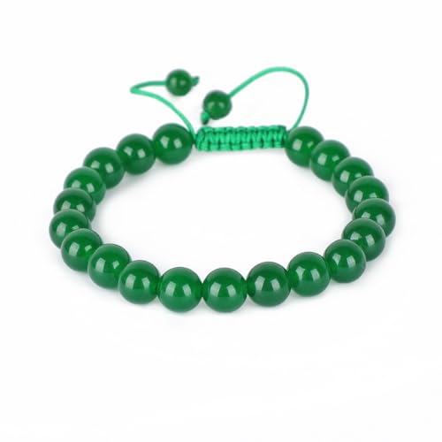 AD Beads Natural 8mm Gemstone Bracelets Healing Power Crystal Macrame Adjustable 7-9 Inch (Green Jade)