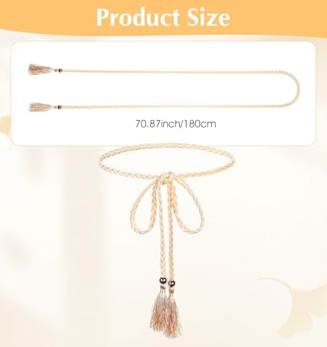 Rope Belts for Women, 70" Tie Belts for Women, Girls, Tassel Belt for Skirt Dress Clothes (Light Yellow)3
