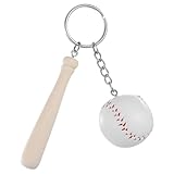 Exclaith Baseball Keychain, Large Size Baseballs Softball Keychain, Sports DIY Key Chain with Mini Bat and Leather Baseball, Handmade Leather Baseballs Bat Keychains for DIY Crafting, Sports Favor