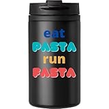 Eat Pasta Run Fasta Funny Runner Zitat Kaffeetasse Reisebecher für heiße & kalte Getränke doppelwandiger Thermobecher mit auslaufsicherem Deckel schwarz
