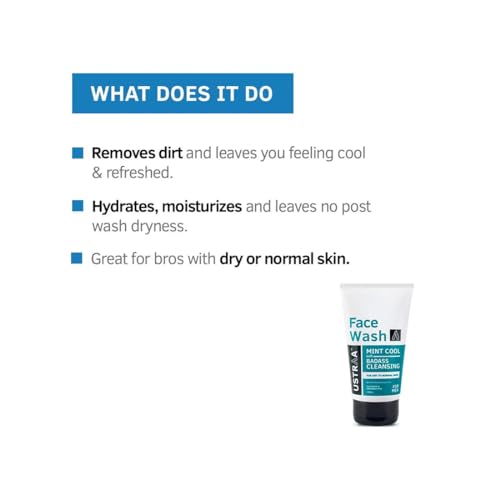Image of Ustraa Face Wash - Mint Cool - For Dry to Normal Skin - 100g x 2 | Reduces Moisture Loss | Removes Dirt & Dead Skin | with Pine Bark & Peppermint | NO SLS, NO PARABEN (Pack of 2)