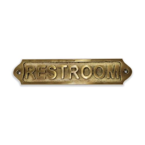 RoohVastra Sam Star Brass Metal Restroom Door Sign, Antique Finish,