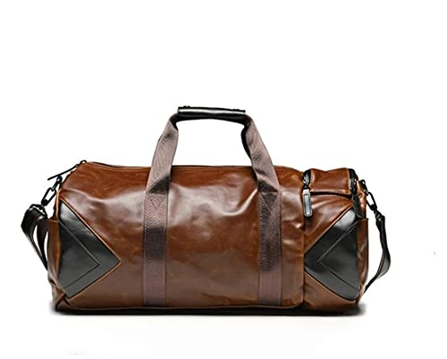 JUNMIN Bolsa de Viaje de Cuero PU portátil, Bolsa de Mensajero marrón de Gran Capacidad, Bolsa de Gimnasio Deportiva (Color : Brown, Size : L) Cover