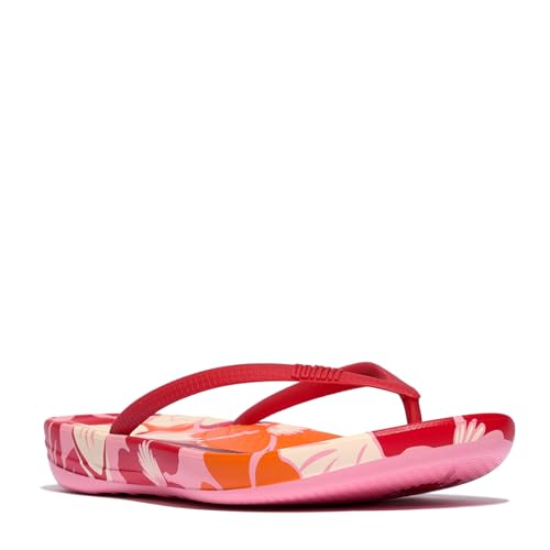 Image of FitFlop Womens iQushion Rubber Flip-Flops with Contoured Footbed for Walking, Lightweight Ergonomic Flip Flop Sandals with Arch Support and Foot Impact Pillows