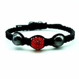  Bracelet Shamballa 3 perles - 1 perle cristal strass + 2 perles hématites - Rouge