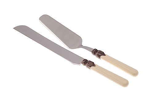 Rivadossi Sandro 1602D12 Set di Pala e Coltello per Torta, 2 Pezzi-Classic-100% Made in Italy, Artigianalità e Design, Acciaio Inox 18/10, Avorio