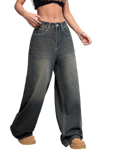 OYICAI Baggy Jeans for Women Hip Hop Y2k Wide Leg Pants,G14 Retro Blue,Medium