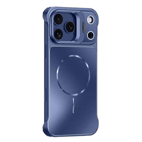 For IPhone 17/17Air/17Pro/17Pro Max�p�V�F���A�t���[�����X�n�[�h�A�����R�[�i�[�o���p�[�J�o�[�A�J�����ی�L�b�N�X�^���h���C�P�[�X(Blue,17 Pro)