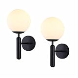 KCO Lighting Black Modern Glass Globe Wall Sconce Mid Century Wall Mounted Set of 2 Vanity Light for