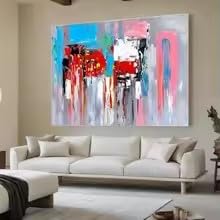 Tableau abstrait coloré à blocs de couleurs 70x100 cm grand format encadré - 4