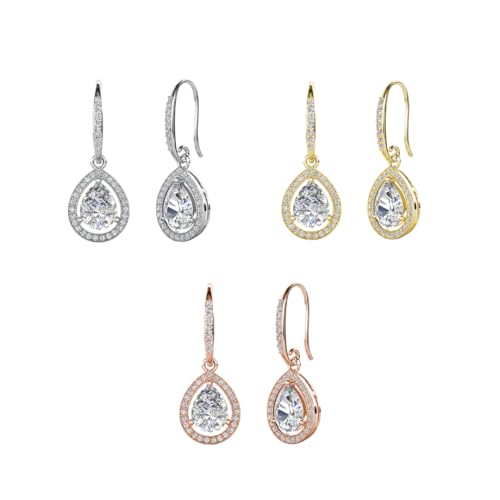 Cate & Chloe Isabel Teardrop Dangle Earrings with Simulated Diamond Crystals | 18k White, Yellow, Rose Gold-Plated | 3 Mixed Pair Earrings Set | Jewelry for Women on Valentines Day or Birthday Gift