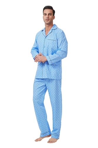 Image of GLOBAL Mens Pajamas Set, 100% Cotton Woven Drawstring Sleepwear Set with Top and Pants /Bottoms