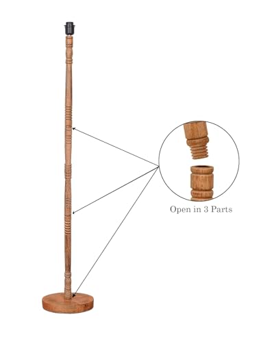 Image of Homesake Mid Century Modern Floor Lamp for Living Room | Hand Turned | Corner Lamp for Living Room, Stand Lamp with Fabric Lampshade for Bedroom, Study Room and Office, KD Off-White Drum
