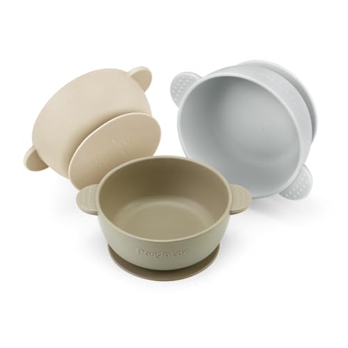 Image of PandaEar 3 Pack Baby Bowls with Suction| Stay Put Silicone Food Bowl for Babies Kids Toddlers Infants| Food Grade Soft Safe BPA-Free Silicone (Brown Grey Tan)