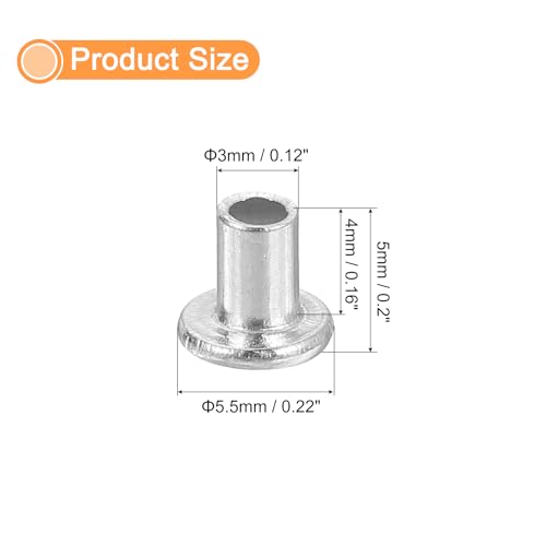 QUARKZMAN 50 Stück Halbhohlnieten, 3mm x 4mm Aluminium Flachkopf Halbhohle Nieten für Industrie Haushaltsreparatur Befestigung, Silber