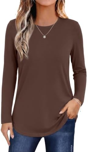 Aottori Langarmshirt Damen Baumwolle Rundhals Basic Oberteil Locker Elegant | Longsleeve, Stretch, Top, Herbst Frühling, Einfarbig, Dünn Pullover, Shirt Langarm