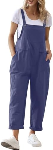 YESNO Damen Latzhose Sommer Oversize Trägerhose Beiläufig Loose Bib Pants Overall Baggy Jumpsuit Strampler Sommerhose mit Träger PV9DE