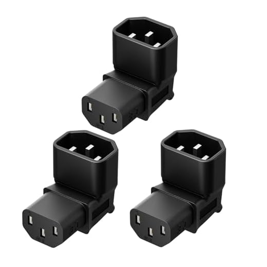 Vellcon [3Pack] IEC 320 C14 to C13 Right Angle AC Adapter, IEC 3Pole Male to Female 90Degree Down Angle AC Converter, C14 to C13 Vertical Down Angle AC Adapter, Black Color