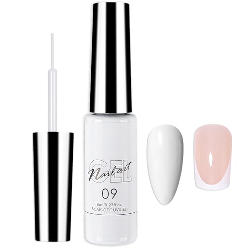 White Gel Nail Polish Liner - French Nail Art Design UV-Curable Color Gel for Fine-Tip Nail Liner Womens DIY Home Salon