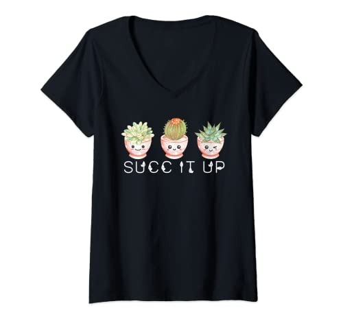 Mujer Succ It Up Funny Cactus Succulent Pun Para Hombres Mujeres Vintage Camiseta Cuello V