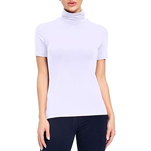 AUHEGN Ladies Lightweight Soft Mock Turtleneck White Large Cover