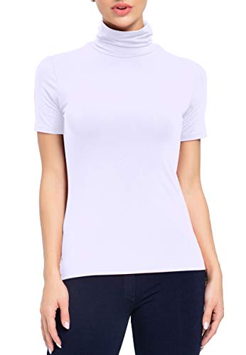 Image of AUHEGN Women's Long Sleeve Short Sleeve Lightweight Turtleneck Top Slim Fit Pullover T-Shirt (S-XXL)