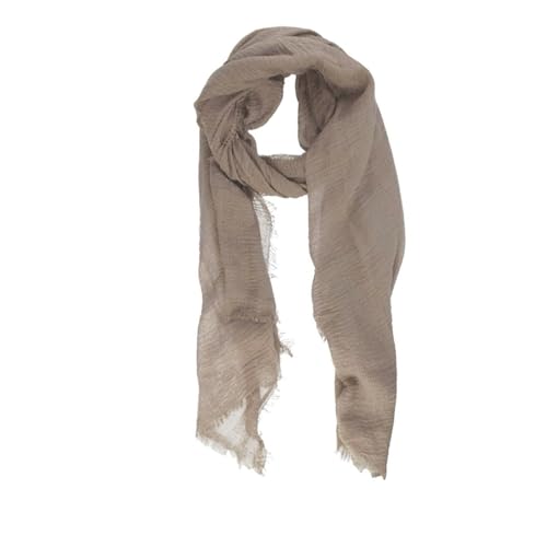 Nydotd Women Summer Cotton Linen Scarf Crinkle Long Beach Shawl Wrap hijab with Fringe (Khaki 71 x 35 Inch)