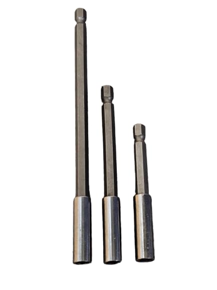 Mr.Gadget's SolutionsMagnetic Bit Holders, 3 Piece Set, 150mm, 100mm and 75mm Lengths, ¼ inch Hex Drive, Quick Release Drives