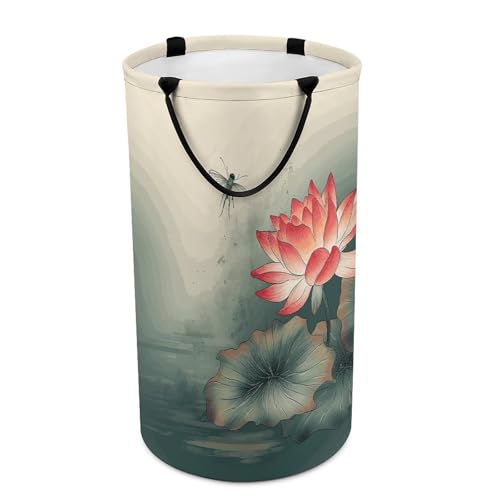 Panier à linge imperméable pliable motif fleurs et libellules grand format pour maison