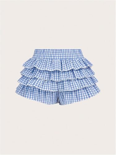 Image of Cute Bloomers Shorts for Women Y2k Ruffle Gingham Bottoms Low Rise Lounge Boy Shorts Plaid Mini Pj Boxers