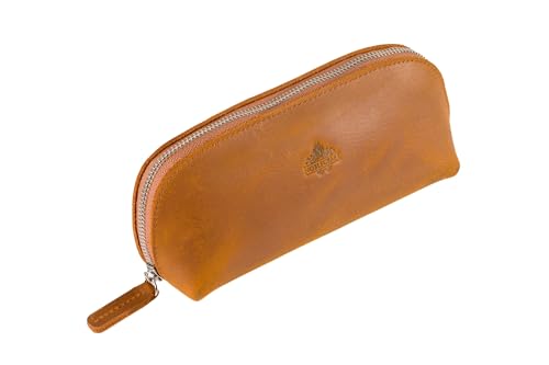 Noblecraft Leather Pencil Case for Women and Men, Zippered Pouch for Writing, Drawing, and Drafting Stationery and Accessories, Vintage Organizer for Students, Artists, and Professionals