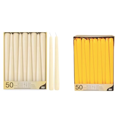 Papstar 17967, Paraffina, Bianco, 17967-50 Candele per candelabro Ø 2.2 x 25 cm, Colore: Champagne & ITALIA L.PROFUM. CONICHE 25cm 50pz GIALL 17970, Cera di paraffina, 25 Centimeters, 50 unità