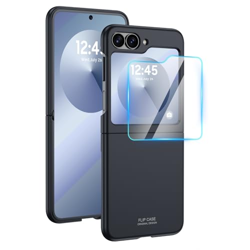 GooseBox for Samsung Galaxy Z Flip 6 Case with Screen Protection, Flip z 6 Slim HD Clearly Case Ultra-Thin Anti-Scratch Shockproof Phone Case Support Wireless Charging Protective Case(2024)-(Black)