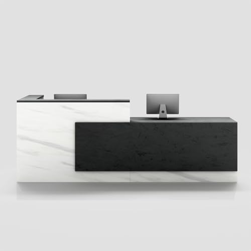 YTElantivo L-Shaped Reception Desk with Counter, 1-Inch Thick Board, Lockable Drawers & Keyboard Tray, Heavy-Duty Front Desk for Office, Salon, Hotel & Clinic
