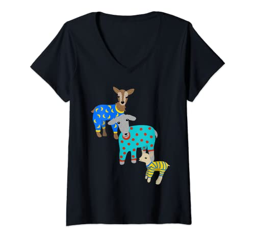 Mujer Cabras en pijamas lindo gráfico Camiseta Cuello V